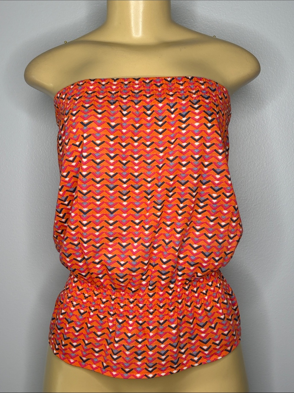 Gap Strapless Chevron Blouson Top in Bright Orange Size XS